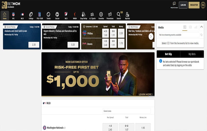 The betMGM user interface.
